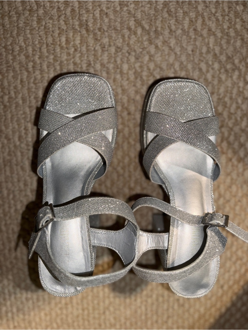 Silver Glitter Platform Block Heel Sandals